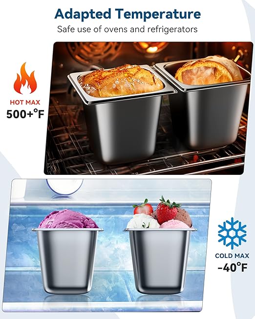 6 Pack Hotel Pans 1/6 Size 6 Deep Steam Table Pan 22 Gauge Anti Jam Stainless Steel Hotel Food Pan