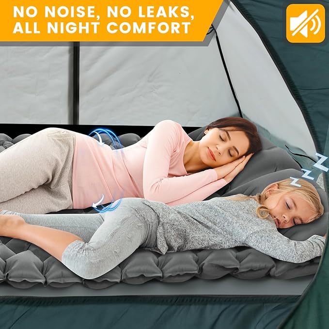 Double Sleeping Pad for Camping 4 Extra-Thick Ultralight Mat with Built-in Foot Pump &amp Pillow for Backpacking Hiking and Travel Tent Car Camp Gear