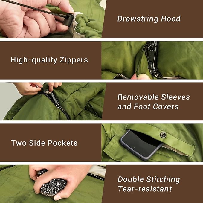 Wearable Sleeping Bag Adult Outdoor &amp Indoor Sleeping Bags Applicable Temperature 25℉-50℉ Designed for Camping Hiking Backpacking and Other Outdoor Adventures