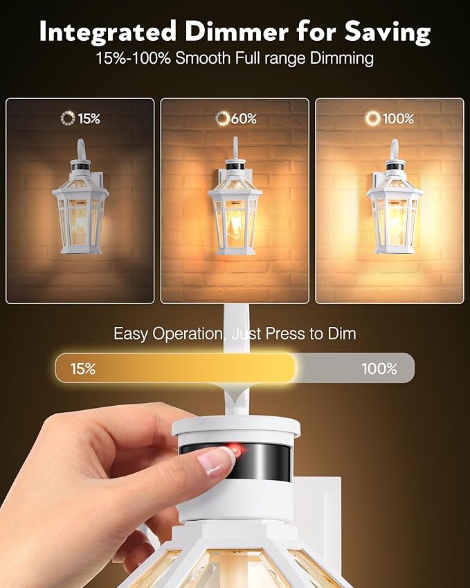Motion Sensor Outdoor Wall Lantern White Outdoor Lighting Fixtures Wall Mount Dusk to Dawn Exterior Sconce Lights with Beveled Glass Waterproof Exterior Front Porch Lights for Garage Coach