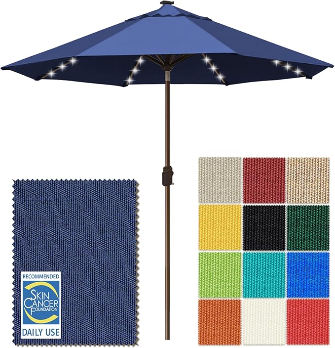 EliteShade USA 10-Year-Non-Fading 10Ft Market Umbrella with 80 LED Lights Patio Umbrella Outdoor Table Umbrella with Ventilation(Navy Blue)