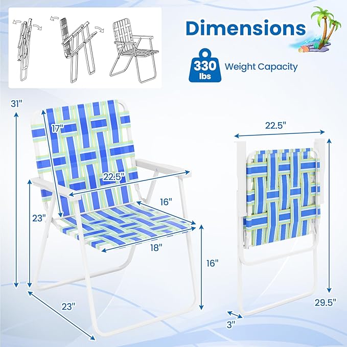 S AFSTAR Beach Chair Set of 6 Portable Folding Lawn Chairs Webbing with Webbed Seat &amp Back Lightweight Foldable Heavy Duty Camping Chairs 330 lbs for Outside/Outdoor Patio Pool Garden Yard