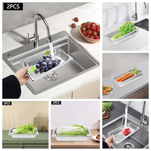 Hotel Pans 2-Pack 1/3 Size Stainless Steel Perforated Steam Table Pan--2 Deep Food Grade Anti-Jam Buffet Pan for Kitchen Drain &amp Steam Vegetable Dishwasher/Oven/Freezer Safe 12.75*6.89*2in