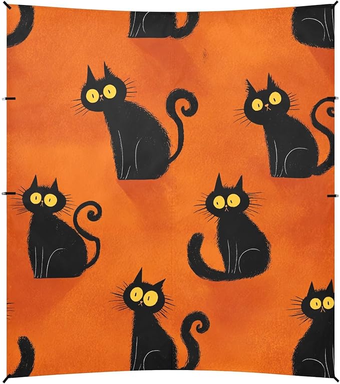 ALAZA Black Cat Orange Background Pattern Beach Tent Sun Shelter UPF50+ Protection Beach Shade Canopy w/ 4 Sandbags for Outdoor Camping Fishing Backyard Fun Picnic 10x9 ft