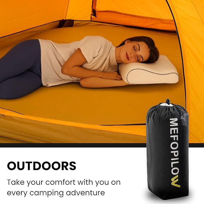 Memory Foam Travel Pillow with Washable Cover &amp Carry Bag – Compact Soft &amp Breathable Neck Pillow for Airplane Camping &amp Car (White- Without Spare Cover 13.8x11.8x3.9/3.1 inches)