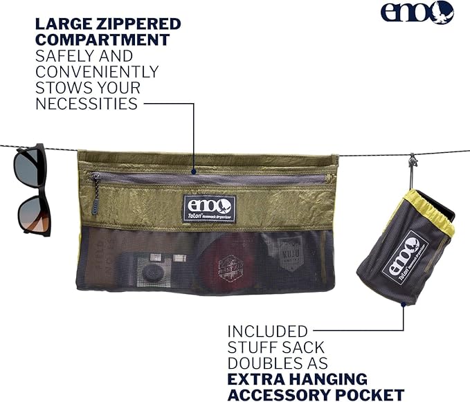 ENO Talon Hammock Organizer - Hanging Organizer for Camping &amp Backpacking Hammocks - Organizer Bag for Water Bottles Travel Essentials and Hiking Essentials