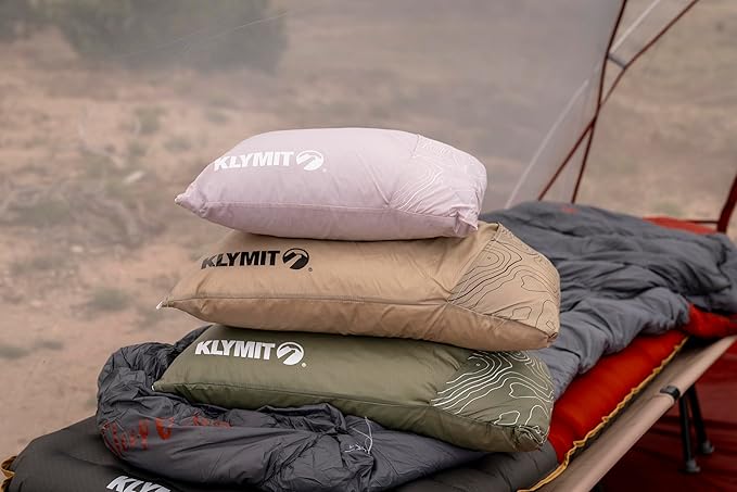 Klymit Drift Camping Pillow Shredded Memory Foam Travel Pillow with Reversible Cover for Outdoor Use Green Large