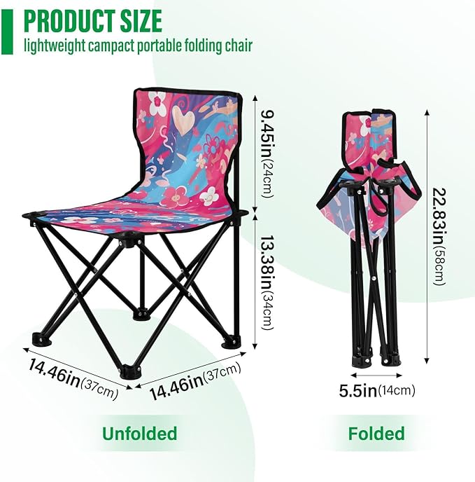 Flowing Flower Portable Camping Chairs Folding Chair - Durable Oxford Fabric Lightweight Iron Frame Easy Fold Design - Ideal for Outdoor Activities Camping Fishing and Travel