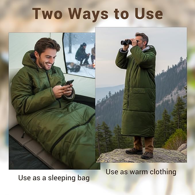 Wearable Sleeping Bag Adult Outdoor &amp Indoor Sleeping Bags Applicable Temperature 25℉-50℉ Designed for Camping Hiking Backpacking and Other Outdoor Adventures