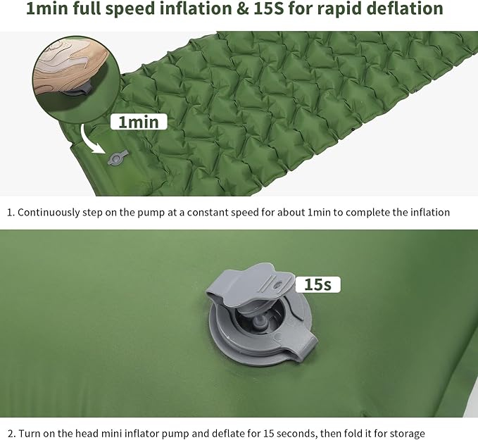 Camping Sleeping PadSelf Inflating Sleeping Pad with Pillow Built-in Foot Pump Ultralight Portable Inflatable Sleeping Pads for Outdoor Camping BackpackingHikingTentsIncludes Carry Bag