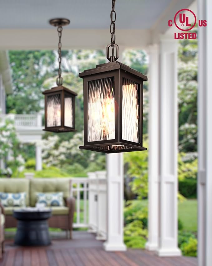 VIANlS Oil Rubbed Bronze Outdoor Pendant Light 1 Pack Outdoor Chandelier for Porch Hanging Outside Lights Lantern with Adjustable Chain Anti-Rust ORB Porch Lights Exterior Ceiling Fixtures