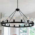 40 Black Wagon Wheel ChandelierE26 16-Light Large Round Rustic Farmhouse Chandelier Industrial Pendant Light Fixtures for Dining Room Living Room Kitchen Island Entryway Foyer