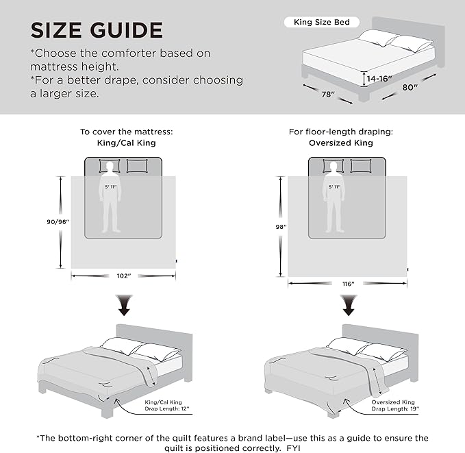 Bedsure Comforter Duvet Insert - Quilted Comforters Oversized King Size All Season Duvet GentleSoft Down Alternative Bedding with 8 Tabs Gifts for Women/Men Grey Oversized King 116 x 98 Inches