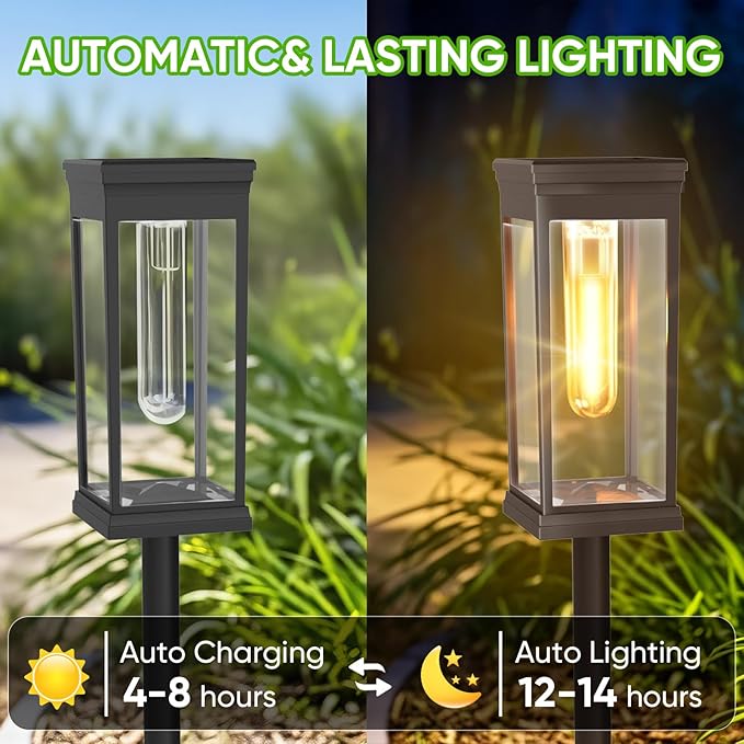 12 Pack Solar Pathway Lights OutdoorIP65 Waterproof - Bright Solar Lights OutdoorAuto On/Off Pathway Lights Solar PoweredSolar Path Lights for Walkway Driveway Garden