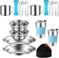 Camping Mess Kit Camping Dishes Set Stainless Steel Tableware Mess Kit Includes Plate Bowl Cup Spoon Fork Knife in Mesh Bags for Camping Backpacking &amp Hiking for 2 Person