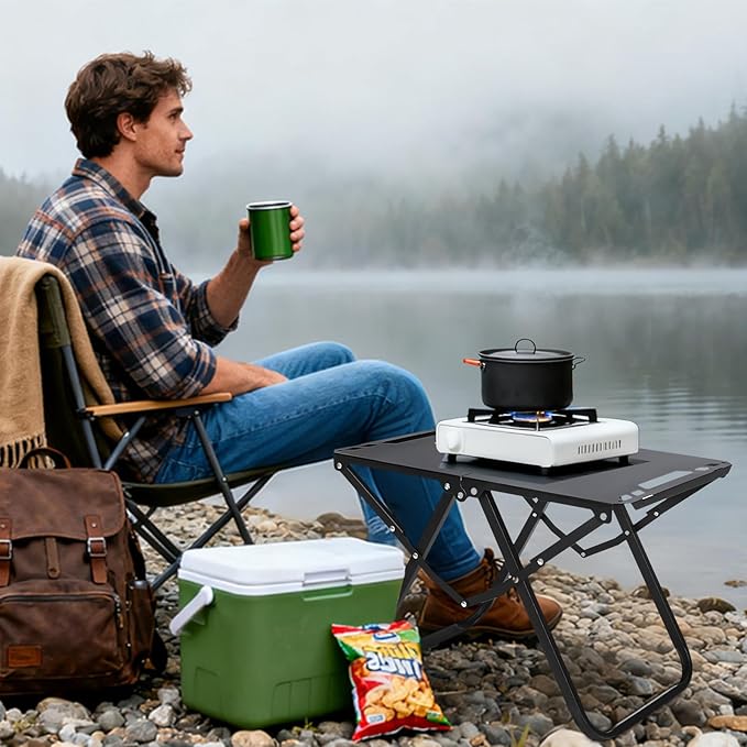 Tactical Camping Table Portable Folding Camping Table Carbon Steel Outdoor Backpacking Table with Storage Bag for Hiking Fishing Travel Picnic &amp BBQ