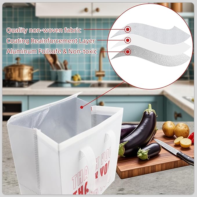 110 Pcs Insulated Take out Bags Bulk Thermal Insulation Take Away Bags 9.4 x 9. 4 x 5.9 Inch for Grocery Lunch Coffee Milk Tea Hot Cold Food Seafood Coffee Pizza Delivery Bags (White)