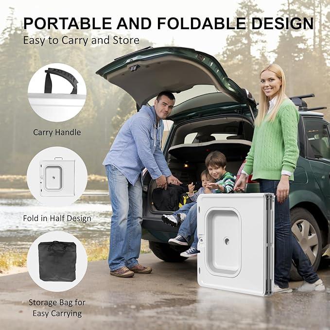 Folding Fish Cleaning Table with Sink 50x27 Bi-Folding Portable Camping Sink Station with Drain Hose Trash Can Gloves and Cleaning Kits Foldable Outdoor Sink for Camping Fishing BBQ