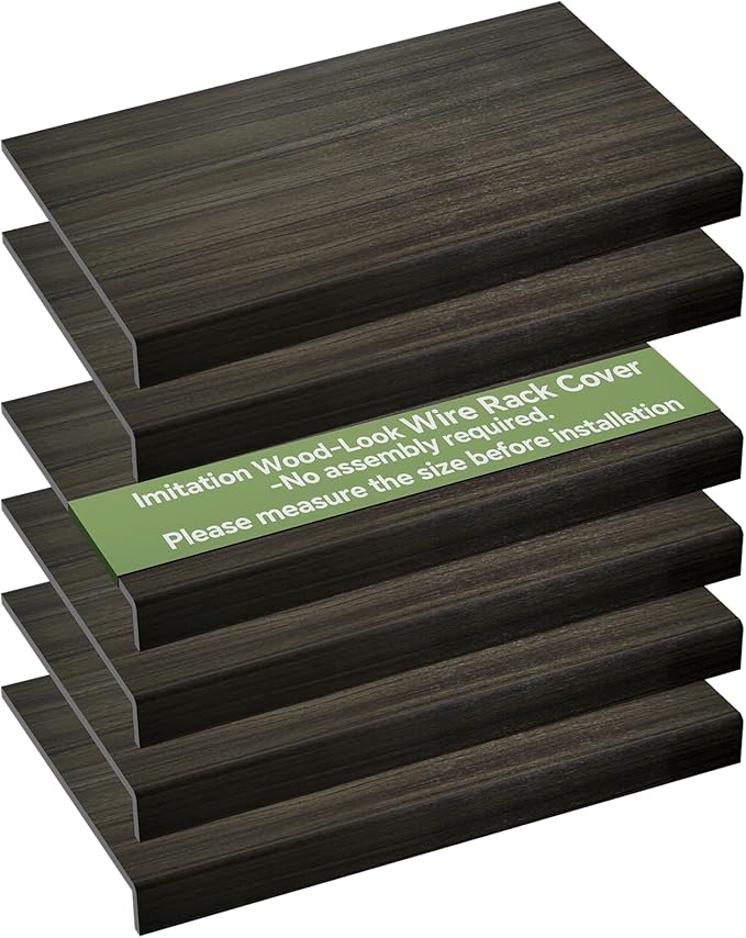 6 PCS Wire Rack Covers for Pantry Wood Grain 24''W * 12''D (Ready to Use) Faux Wood Shelf Covers for Wire Shelving Rustic Closet Shelves Covering Toppers - Bathroom Kitchen Garage (Dark)