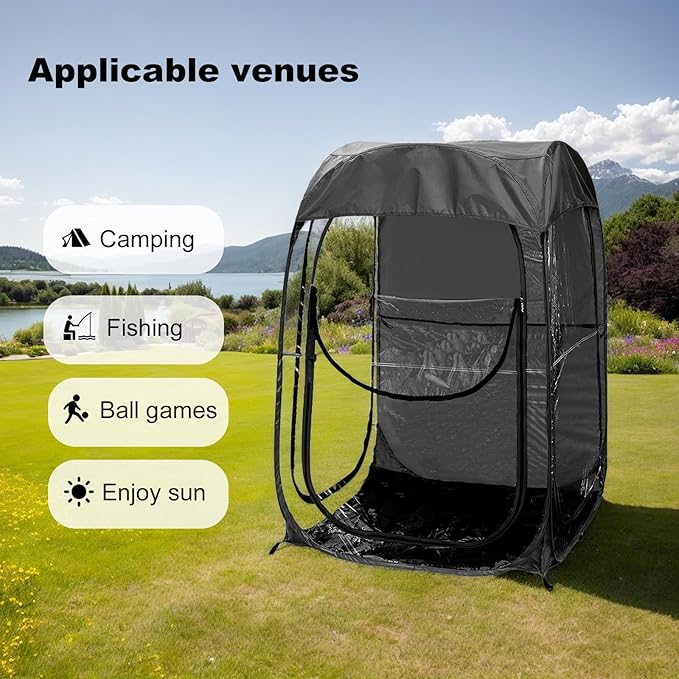 Portable Pop Up Sports Tent for 1 Person Quick Setup Weather Shelter for Outdoor Sports Events Fishing and Camping Wind and Rain Protection Compact and Lightweight Black
