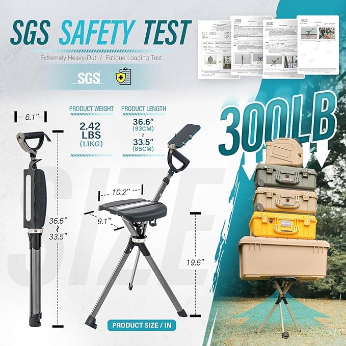 STEP2GOLD Ta-Da Chair Series 2 PRO Portable Trekking Hiking Pole Folding Walking Stick with Seat Walking Cane with Chair Foldable Chair Lightweight Aluminum Easy Carry and Storage Anti-Slip