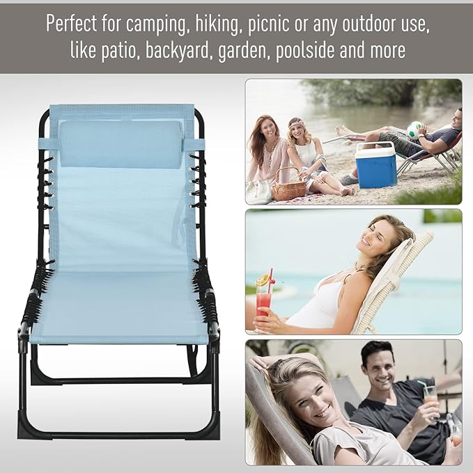 Beach-Camping Lounge-Chair Chaise-Outdoor Folding-Reclining - Tanning Chair Portable Adjustable Backrest Patio Poolside for Garden Lawn Backyard Picnics