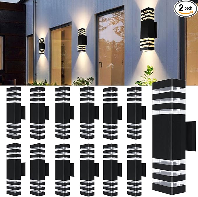 12Pack 15inch LED Square Up &amp Down Wall Lights14W Outdoor Wall Light 4000K Day White Aluminum Body Waterproof IP65 LED Exterior Light Fixtures Wall Mount for House Patio Garage Garden.