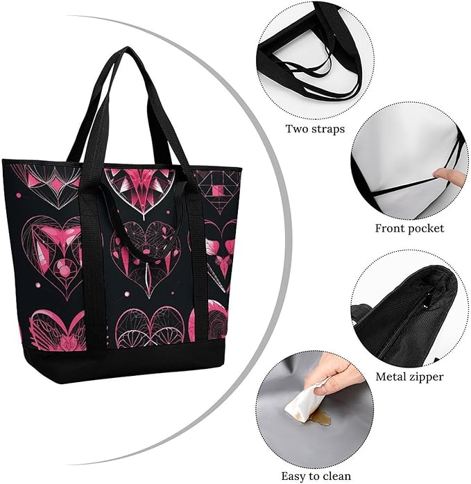 Insulated Shopping BagLarge Reusable Cooler Bags Different Designs of Heart Printed Foldable Shopping BagTravel Waterproof Shoulder Bag