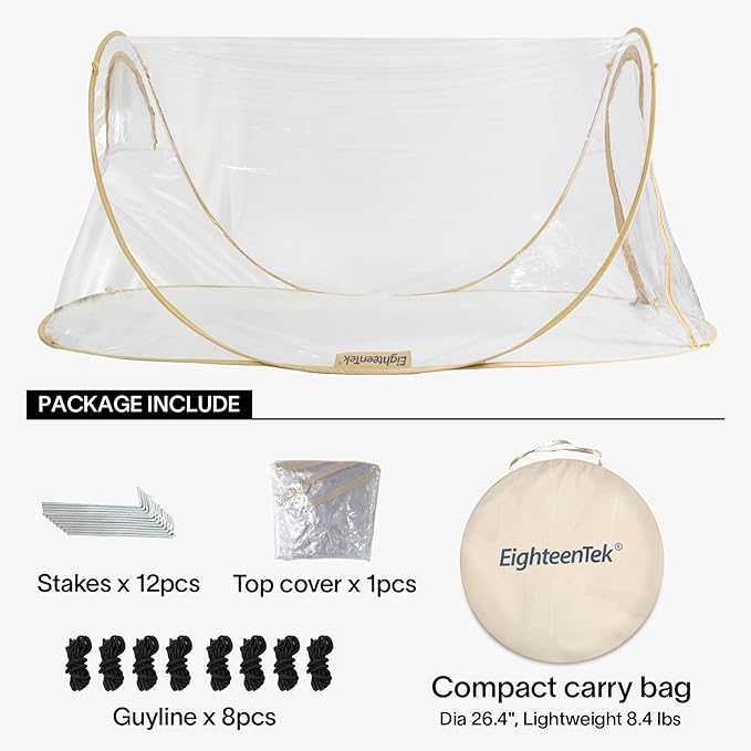 EighteenTek® Pod All Weatherproof Sports Tent Clear Pop Up Tent Camping Stargazing Transparent Outdoor Bubble 2 Person Capsule Portable Weather Proof Pod Instant Cold Protection Shelter 88x54x39H