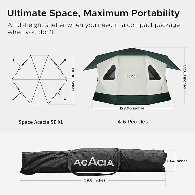 Space Acacia Lite Camping Tent | 2/3/4/8 Person Pop Up Tents for Camping | Lightweight &amp Durable Beach Tent | Level 7 Wind Resistance UPF 50+ | Quick Setup for Camping &amp Backyard