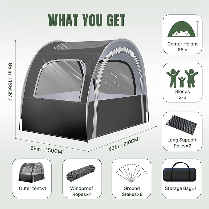 Camping &amp Sports Tent 82x59x65 in 3-4 Person PVC Tunnel Tent Weatherproof Sunshade No Condensation Spacious Interior Ultra Visibility for Sports Events Camping Fishing Cheering