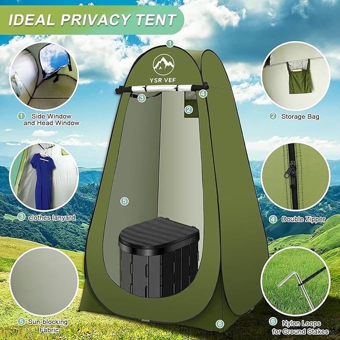 Portable Toilet Kit Camping Toilet with Pop-Up Privacy Tent and Poo Gel Toilet Bags Washable Portable Outdoor Showers Changing Rooms