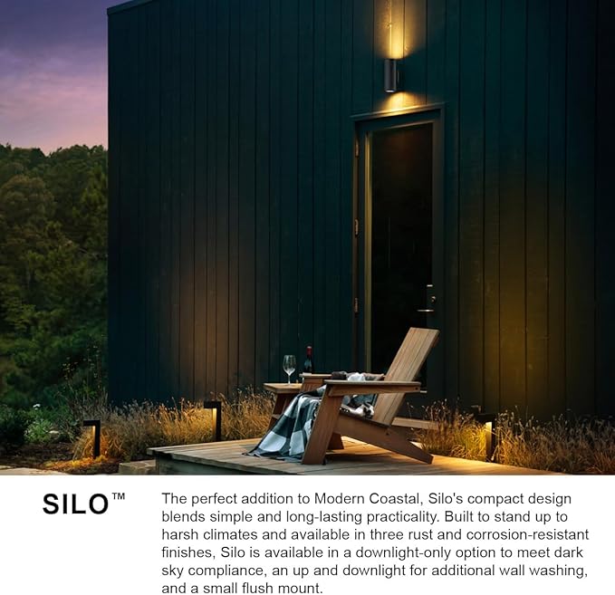 Hinkley Silo Small Outdoor Integrated LED Up/Down Wall Lantern Rust and Corrosion-Resistant Dark Sky Compliant Black