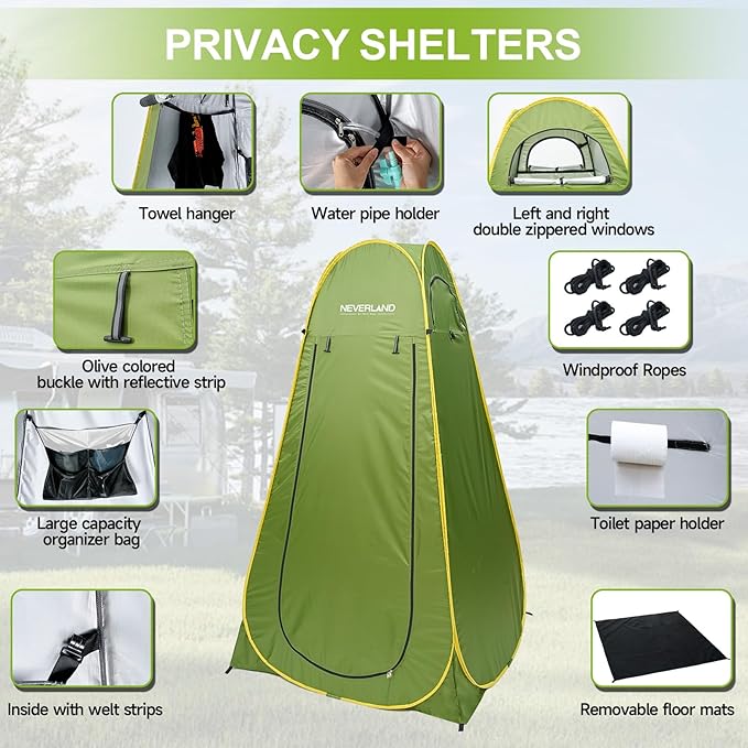 Neverland Pop up Privacy Shower Tent - Portable Changing Shower Tent Dressing Room Bathroom Outdoor Rain Shelter for Camping Beach