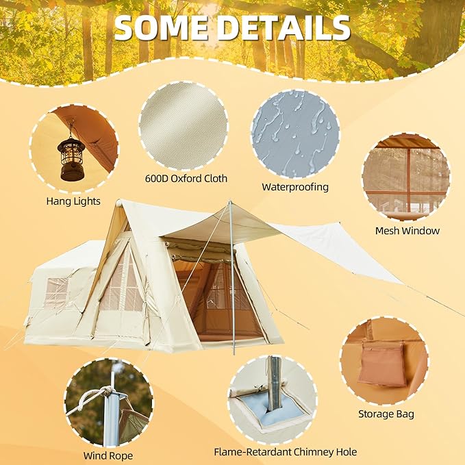 EROMMY 4/6/8/12 Person Inflatable Tent with Skylight 4 Season Blow Up Tents with Hand Pump for Outdoor Camping &amp Hiking Easy Set-up Windproof Sunproof Waterproof
