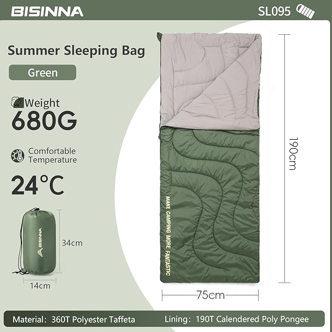 BISINNA Warm Weather Sleeping Bag Ultralight Portable Backpacking Lightweight Sleeping Bags for Adult Kids Outdoor Hiking Camping