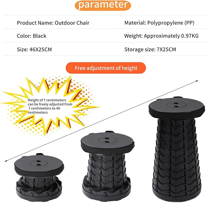 Foldable Stool Scalable Foldable Stool Portable Chair Camping Chair Lightweight Compact Convenient Load Resistant Camping Hiking Fishing Outdoor Activities