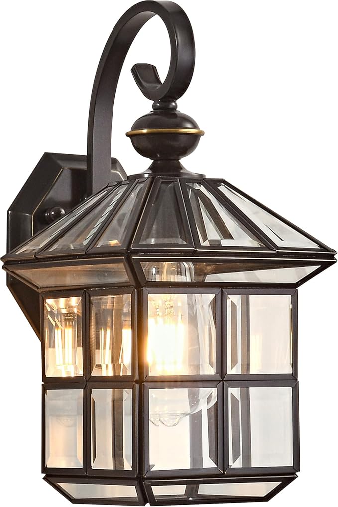 Black Outdoor Wall Light Fixture 1-Light Exterior Porch Light with Clear Glass Waterproof Wall Mount Lantern Sconce for Garage Front Door and Patio Anti-Rust Finish