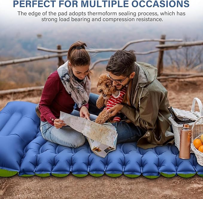 Camping Sleeping Pad Ultralight Inflatable Sleeping Mat with Built-in Foot Pump &amp Pillow Compact Air Mattress for Camping Backpacking Hiking Tent - Blue