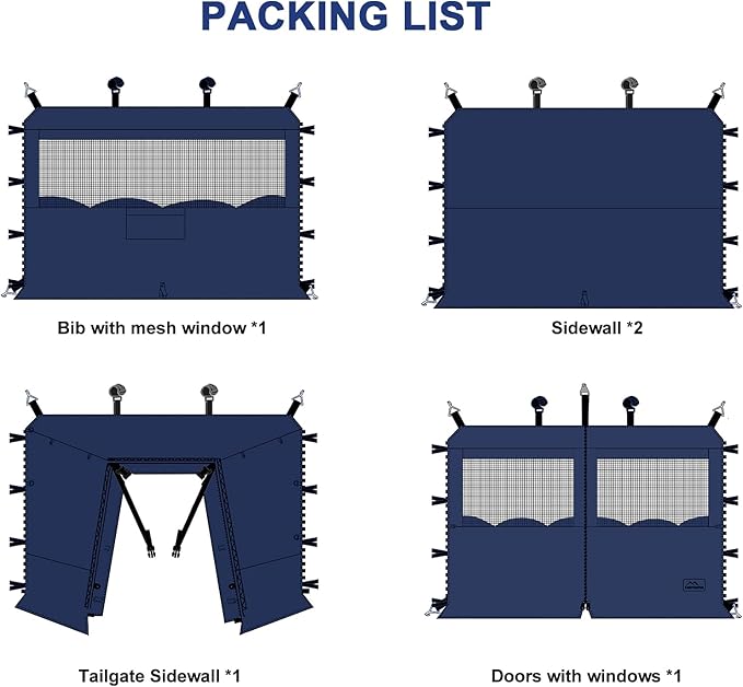 KAMPKEEPER 5pcs Sidewalls for 10X10 Commercial Instant Canopy Tent Converts Canopies into Tent for Camping with Removable SUV Tailgate (Canopy Pole/Shelter NOT Included) (Blue)