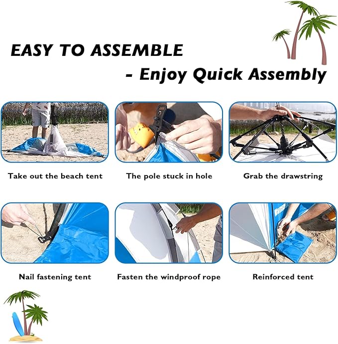 6 Person Large Instant Pop Up Beach Tent UV Protection Portable Easy Setup Sun Shade Shelter for Whole Family Extended Floor with 3 Ventilating Mesh Windows for Outdoor Camping Fishing