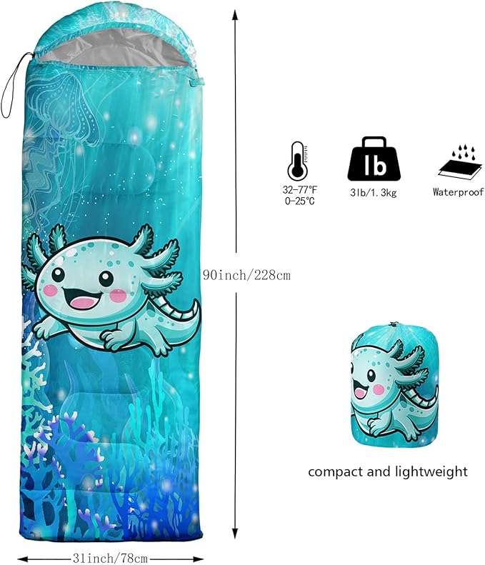 AILONEN Pink Flamingo Sleeping Bag for Kids GirlsWarm and Cool WeatherLightweightWaterproof BackpackingTropical Flamingo Theme Palm Leaves Sleeping Bag for Camping