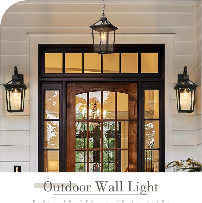 zeyu 18 Inch Outside Light Fixture Exterior Wall Lighting Fixture for House Porch Die-Cast Aluminum with Seeded Glass Black Finish ZX58MB BK
