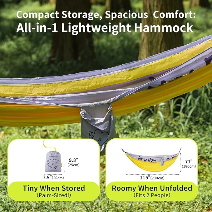 Morning Deer Lightweight Double Hammock for 2 Person with Tree Straps 450lbs Capacity Extra Large 290x180cm Portable Hammock for Outdoor Camping Hiking TravelBackpacking and Backyard