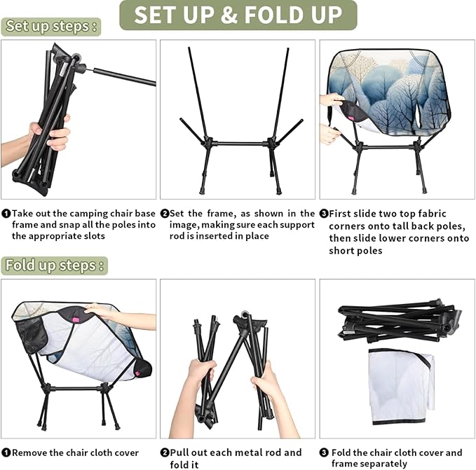 Honeybaby Folding Camping Chair Forest Pattern Camping Chairs Lightweight Portable Chair Outdoor Foldable Chairs for Camping Travel Picnic Beach Hiking