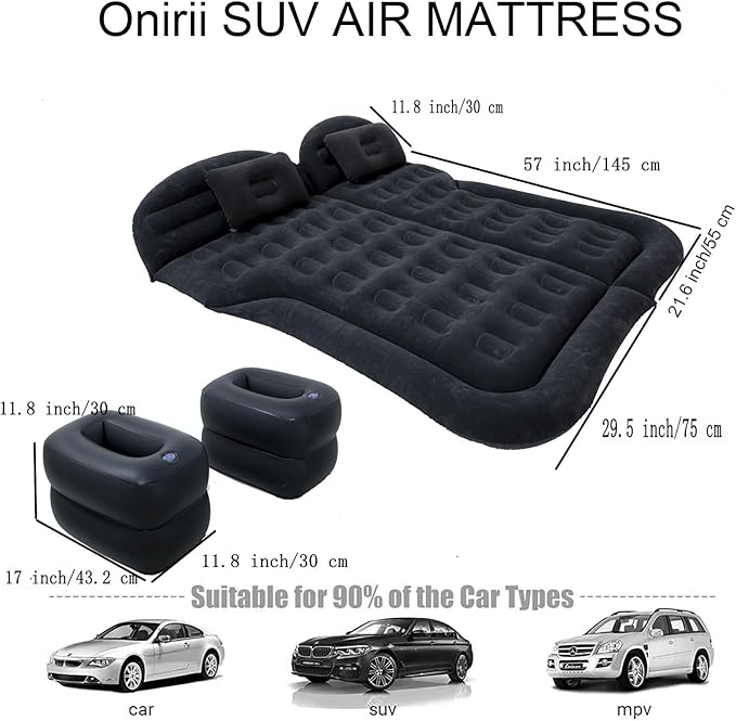 Inflatable SUV Air MattressThickened Flocking Car Travel Camping Bed with 2 Pillows &amp Air PumpPortable Car Sleeping Mattress for SUV Trunk and Rear