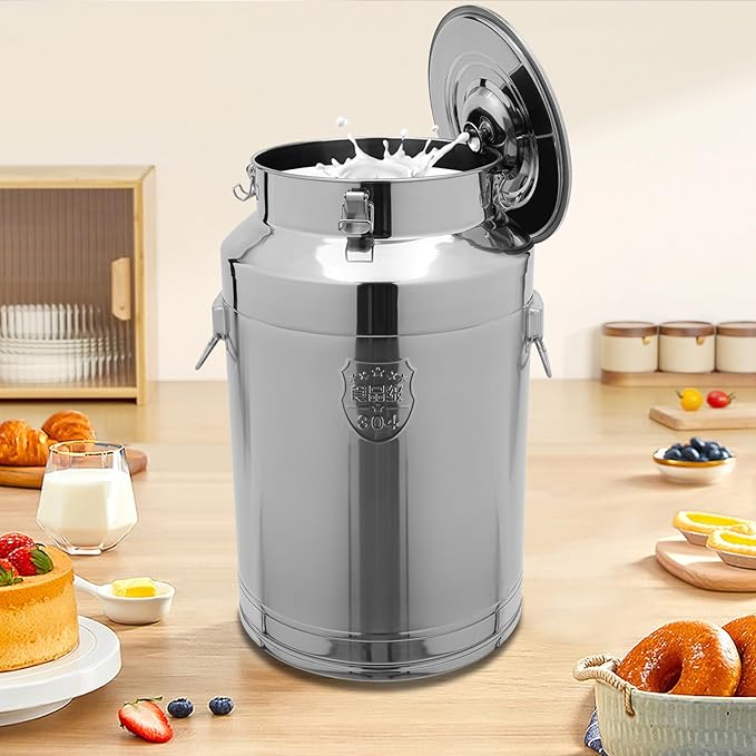 Stainless Steel Milk Can 76L/20.1Gal Storage Bucket Airtight Canister with Lid Wine Oil Beverage Storage Container for Kitchen Restaurant Party W15.8*H25.2in