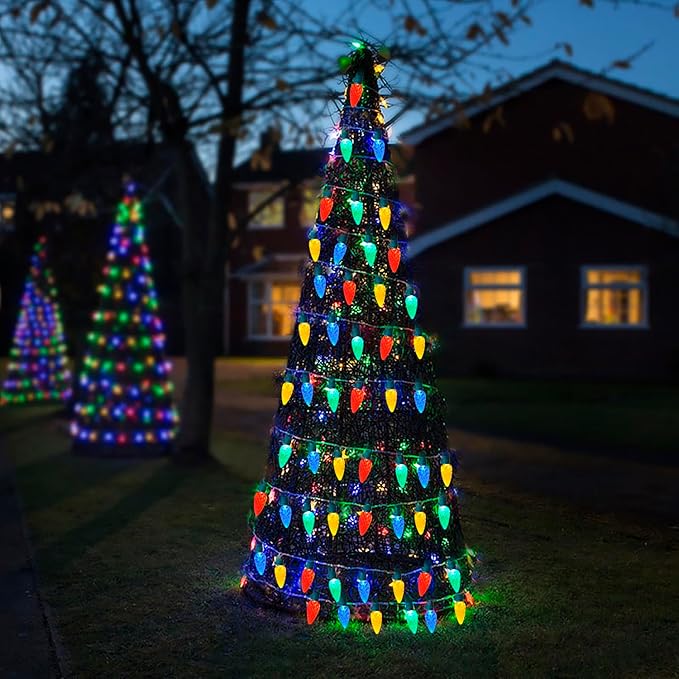 50 LED 21Ft C6 Solar Christmas Lights Outdoor 8 Modes C6 Strawberry String Lights Waterproof Outdoor Christmas Solar Lights for Xmas Tree Wreath Garland Decor