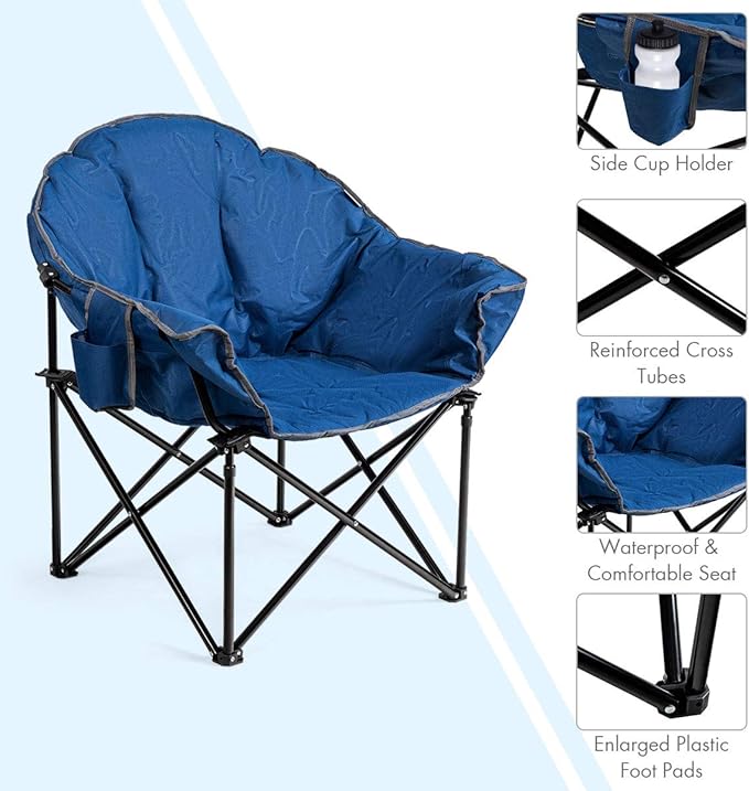 Giantex Portable Camping Chair Outdoor Folding Moon Saucer Chair for Lawn with Soft Padded Seat Cup Holder and Carry Bag