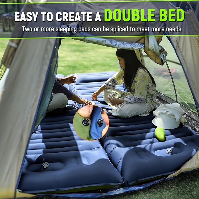 Sleeping Pad Ultralight Inflatable Sleeping Pad for Camping with Pillow &amp Pump Air Mattress Super Portable Great for Camping Gear Hiking Side or Lounging Sleeper (Blue)